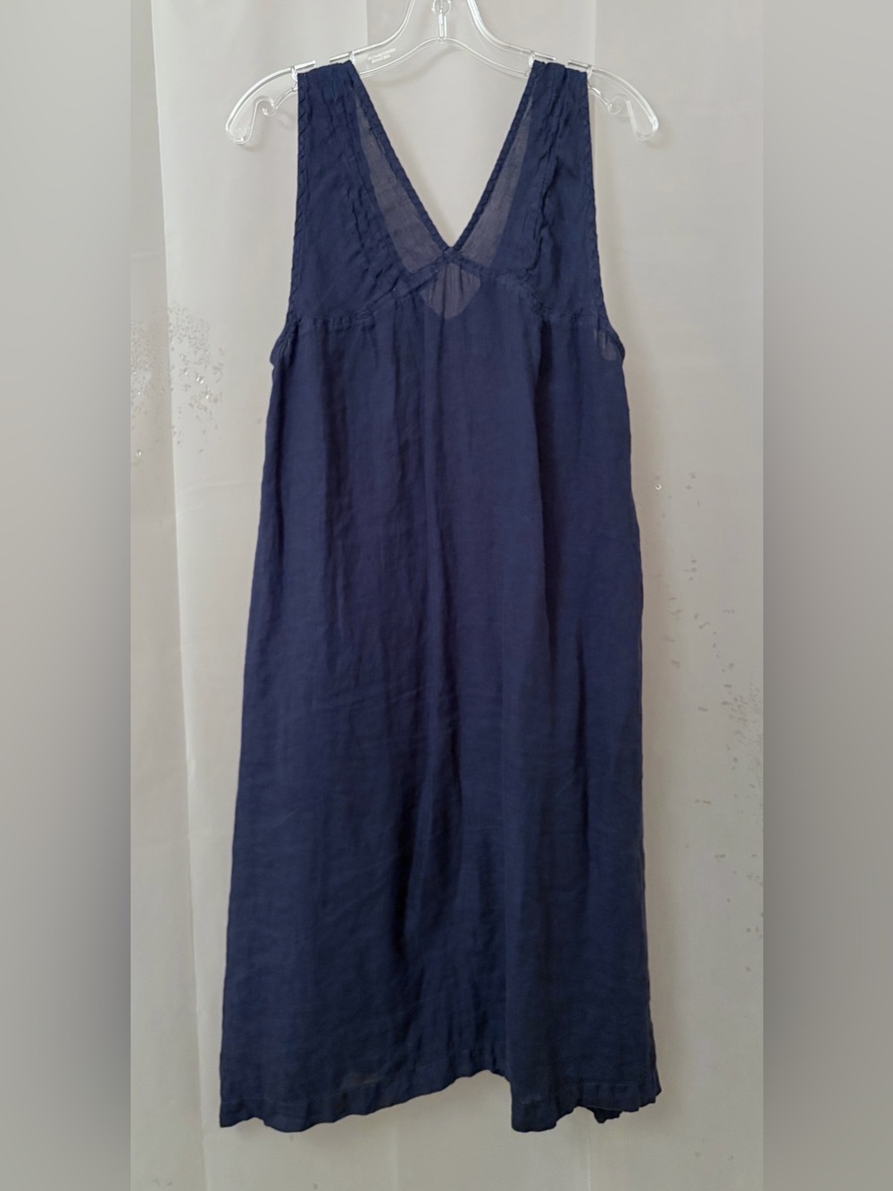 CP Shades Mirabelle Linen V-neck A-line Midi Dress Midnight Blue Size M NWOT